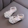 Zapatos de cristal para niñas 2026 primavera y otoño zapatos de cuero de princesa con pedrería zapatos planos de mariposa flor de hadita sandalias para bebé niña niños grandes