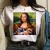 Camiseta Feminina Gato Pintura a Óleo Estampa Camisetas Gráficas Interessantes Verão Manga Curta Casual Tops Brancos Roupas Harajuku