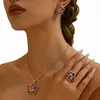 Joyería Gradiente Colorida Transfronteriza Europea y Americana para Mujer, Anillos Abiertos, Pendientes y Conjuntos de Collares Ligeros de Lujo a la Moda y Únicos Estilo Ins para Mujer