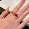 Anillo Cruzado de Fila de Rubíes y Diamantes Estilo Little Red Book Anillo Huevo Cuadriculado Ovalado de Lujo Accesible para Mujer Gama Alta