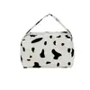 Bolso de Mano Negro de Pana con Estampado de Vaca para Mujer - Mini Bolso Tote Cuadrado con Asa a Juego, Bolso Divertido Retro Y2K