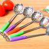 Cuchara sopera de acero inoxidable con mango de color, cuchara mezcladora de sopa de cocina, se puede colgar, colador, fabricantes de cucharas para ollas calientes
