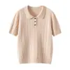 Outono/Inverno Novo Padrão Torcido 35% Caxemira 65% Lã Gola Polo Pulôver Cor Sólida Versátil Manga Curta Moda Malha Manga Curta