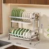 Estante de almacenamiento de platos para uso doméstico, organizador multifuncional de utensilios, estante de cocina junto al fregadero para palillos, platos, tablas de cortar y tapas de ollas, con función de drenaje