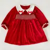 Vestido navideño para niña con cuello de muñeca, vestido rojo fruncido, mameluco de bebé, enterizo, conjunto para hermanas