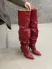 2026 Nuevas Botas de Tacón Alto con Pliegues para Pantorrilla Ancha Botas Largas Europeas y Americanas No por Encima de la Rodilla Botas Altas de Punta
