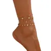 Tornozeleira de Metal com Contas Múltiplas Estilo Casual, Acessório de Pé da Moda para Férias e Uso Diário Feminino