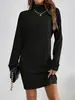 Vestido de malha casual feminino de cor sólida com gola alta e mangas compridas, novo para outono e inverno, site independente transfronteiriço europeu e americano 2024