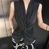¡Seda de hielo transpirable! Elegante y femenino top sin mangas tipo tank top con cuello en V retorcido para mujer con un diseño irregular, top estiloso 26218