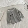 Estilo INS Primavera y Otoño Bebé Niño Pequeño Elástico Encaje Cuello Redondo Manga Larga Camiseta Base para Bebés Niñas Ropa Interior Gruesa de Canalé