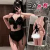 Lencería sexy, conjunto de tres piezas de niña linda, chica conejito, estilo puro e inocente, uniforme de sirvienta