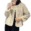 Estilo Nuevo Otoño e Invierno Piel Sintética de Visón Terciopelo Chaqueta Corta Estilo Pequeño Chanel para Mujer Acolchado Grueso de Algodón Cuello Redondo Abrigo Peludo Joven