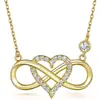 Colar Pingente Cruzado Moda Criativa Coração Micro-Incustado Figura Oito Amor Infinito Mobius Ouro Rosa