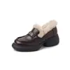 Mocasines de Cuero Genuino Estilo Británico con Suela Gruesa y Forro de Borrego para Mujer, Zapatos de Invierno Calentitos con Forro de Piel Sintética, Punta Redonda, Slip-On, Suela de Goma Negra