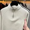 Nova Blusa de Moletom Masculina Outono 2026 com Meio Zíper e Gola Alta, Simples, Moderna, Camiseta Básica Casual para Homens