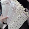 Calcetines Rosas Florales para Mujer, Calcetines de Media Pantorrilla para Primavera y Verano, Estilo Coreano, Lindo Moño, Calados, Transpirables, Borde con Volantes