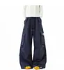 Pantalones Anchos Rectos Sueltos Pantalones Largos de Pareja Retro Americano Cordón Plisado Múltiples Bolsillos Pantalones Cargo Unisex Otoño Marca de Moda