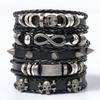 Estilo Transfronteiriço Caveira e Símbolo do Infinito Liga de Metal Acessórios Conjunto de Cinco Peças Pulseira de Couro Fornecimento Direto Amazon Aliexpress Joias