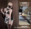 Gato Noturno Lingerie Sexy, Costas Nuas Sedutoras Tentação Pura Uniforme de Fantasia de Empregada Apaixonado Conjunto de Três Peças