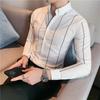 Camisa blanca de rayas de posicionamiento de manga larga para hombre, negocios, ajustada, formal, moda 2023, top moderno de verano, camisa combinable