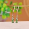 Un Ciervo Plata Esterlina S925 Chapado en Oro Jade Hetian Jaspe Guofeng Hoja de Bambú Arete Colgante Elegante Largo Combinable Gancho para la Oreja