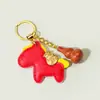 Chaveiro de Cabacinha de Cristal Natural Branco Rosa Amarelo Cristal Ano do Zodíaco Cavalo Pingente Fique Rico Logo Decoração de Couro Atacado