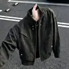 Chaqueta de cuero PU deconstruida con teñido anudado color café, empalmada, para hombre, otoño, corta, con cuello alto, chaqueta de trabajo, corte limpio, ropa de motociclista