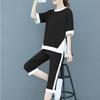 65% Algodão Estação Europeia Casual Roupa Esportiva Conjunto para Mulheres Transfronteiriço Estilo Coreano Verão Calça Cropped Manga Curta Moda Conjunto de Duas Peças