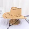 Chapéu de sol masculino para primavera, verão e outono, aba larga, chapéu de cowboy ocidental, chapéu de equitação, chapéu de sol feminino para férias na praia