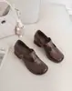 Sapatos Mary Jane Vintage YsshadiR para Mulheres 2026 Outono Novo Couro Bovino Camada Superior Salto Anabela Sapato Único com Fecho de Velcro