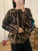Rapsódia Estampada de LeopardoLã de Caxemira Escovada Estampada de Leopardo Suéter Quente Espesso para Mulheres, Item Quente de Inverno