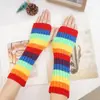 Mangas Aquecedoras de Outono e Inverno Arco-Íris com Listras, Estilo Doce e Descolado para Meninas, Estudantes, Aquecedores de Braço de Tricô Meio Dedo