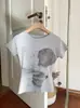 Camiseta de Manga Corta para Mujer Estilo Retro Americano Manga Raglán Estampado de Oso Abrazando 25 Verano Delgado Aspecto Sexy Top de Cintura Alta