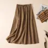 Falda midi de color liso para mujer, hecha de algodón puro, corte holgado, estilo casual, silueta favorecedora, diseño retro, de cintura alta, con cinturón de corbata, versátil para varios atuendos