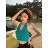 Top de tubo de punto con cuello halter, estilo chica sexy pura, Camisola sexy sin espalda para mujer, Ropa de verano, Se puede usar por dentro o por fuera, Efecto adelgazante