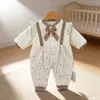 Enterizo acolchado de otoño e invierno para bebé con pajarita, mono de bebé con bordado de dibujos animados de pequeño caballero para exteriores, traje para gatear 73-90 #
