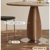 Mesa de comedor plegable de pizarra, convertible en mesa redonda, nuevo diseño para apartamentos pequeños, con estilo de mediados de siglo con piedra natural y madera maciza