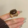 Nuevo Anillo Abierto Ancho Estilo Chino Antiguo Maillard Piedra Natural Hecho a Mano para Mujeres Ins Retro Anillo de Gama Alta