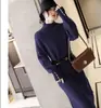 Saia de tricô francesa com casaco para mulheres outono e inverno novo cintura alta justa saia de base suéter vestido interno gola semi alta