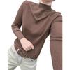 Moda Outono e Inverno Tricô Jacquard de Manga Longa Feminino Slim Tricô Gola Alta Meia Camisa Base Top com Recorte