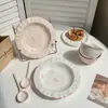 Novedoso Juego de Vajilla Linda para Una Persona, Tazones Atractivos para Dos, Combinación de Tazones y Platos, Tazones de Arroz, Platos para el Hogar, Flores de Seda