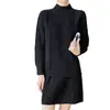 Conjunto casual de malha com trança em padrão de losangos estilo coreano, com gola alta e meia, para mulheres, conjunto de vestido suéter macio para outono e inverno