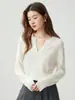 Nuevo Suéter de Cachemir Otoño/Invierno 2026 para Mujer Cuello Tijera Multibotones Color Sólido Elegante Versátil Tejido Holgado Top Base