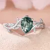 Anillo de Plata S925 con Borde de Ágata en Forma de Gota, Rama y Hoja, Moda Popular Transfronteriza, Estilo de Nicho