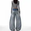 Pantalones de Pierna Ancha Adelgazantes de Cintura Alta Media-Baja Vintage Lavado con Diseño Degradado de Caída Forma de Pera Retro