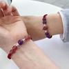 Pulseira de Ametista Cristal de Morango Natural Corda Feita à Mão Simples Versátil Estudante Feminina Melhor Amiga Dois Pares