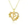 26 Collares con Letras Inglesas para Mujer, Colgante de Flor en Forma de Corazón con Diamantes, Cadena para Clavícula de Diseño Único, Accesorio Versátil de Lujo Ligero