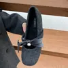 Sapatos Mary Jane Retro de Camurça Cinza com Elevação Interna, Fivela Quadrada com Strass, Forrados com Lã para Mulheres, Novos Sapatos de Algodão Estilo Ballet 2025