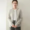 25 Anos Outono e Inverno Novo Estilo 100% Caxemira Linha Única Pronto para Vestir Cardigã de Tricô com Capuz Zíper Cor Sólida Suéter de Caxemira Top
