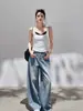Camisola de encaje azul lago tipo dos piezas para mujer, verano, con copas, corte ajustado, adecuada tanto para llevar sola como debajo de otra prenda, top base de color contrastante